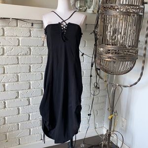 ROOSTER BLACK LACE UP HALTER DRESS SMALL MEDIUM NEW